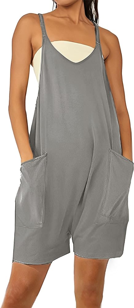 Lentta Women's Short Rompers Casual Overall Adjustable Spaghetti Strap Jumpsuit with Pockets