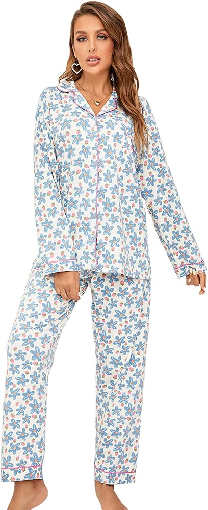 RONGTAI Women's Soft Pajamas Set Cotton Sleepwear 2 Piece Long Sleeve Party Pjs