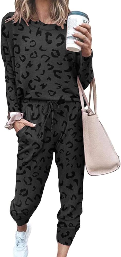 Paintcolors Women's 2 Piece Outfit Long Sleeve Crewneck Tracksuit Solid Color Sweatsuit Lounge Matching Set with Pockets