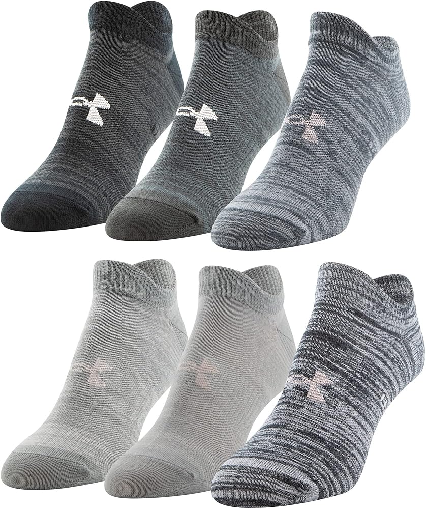 Under Armour Essential 2.0 No Show Socks 6-Pair White/Halo Gray/Assorted MD (Women's Shoe 6-10)