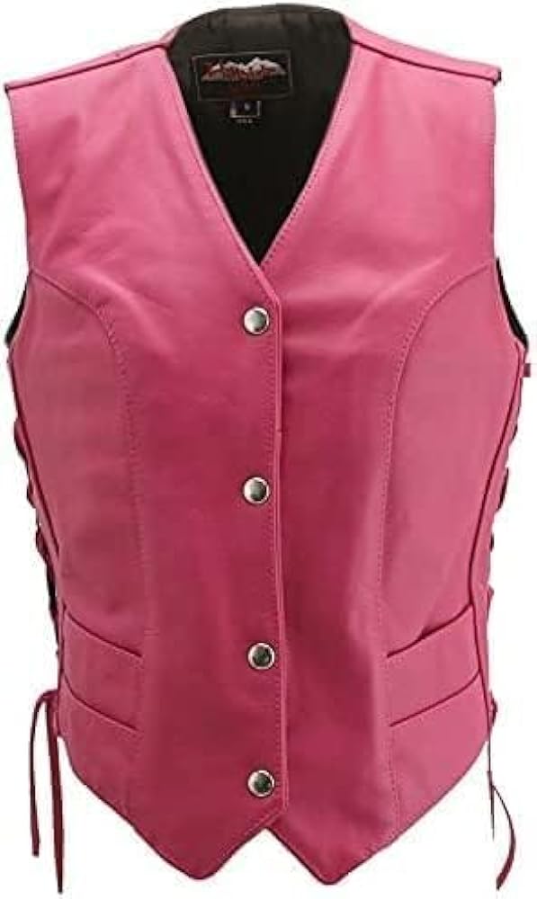 Women's Stylish Motorcycle Beautiful Pink Faux Leather Vest