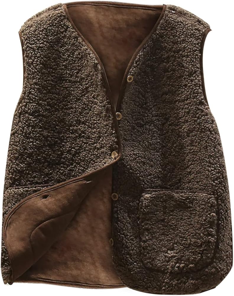 tuduoms Womens Sherpa Vest Casual Warm Fuzzy Faux Shearling Vest Sleeveless Fleece Jacket Pockets Teddy Coat Gilet for Winter