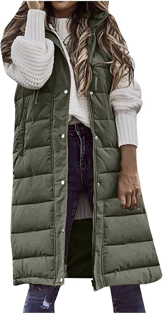 Lastesso Women Winter Vest Long Windproof Warm Coats Thicken Fashions Puffer Jacket Casual Sleevelees Zip Button Outerwear