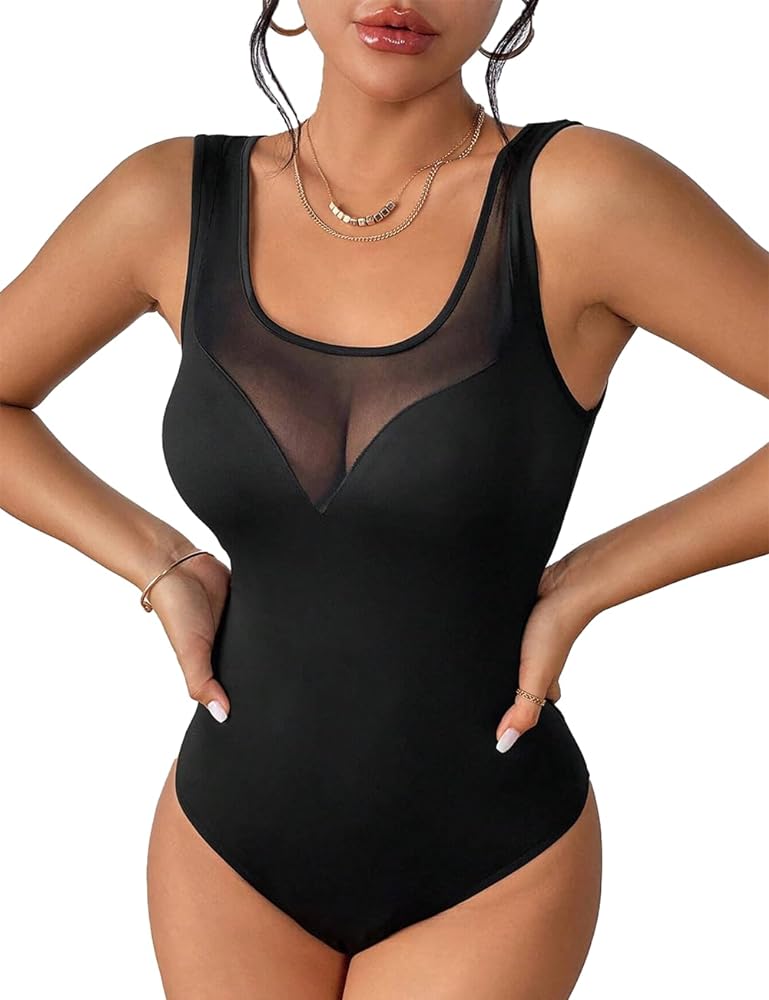 SEBOWEL Women See Through Body Suits Sheer Mesh Bodysuit Lingerie Club Romper Jumpsuit Going Out Date Night Tops Clubwear