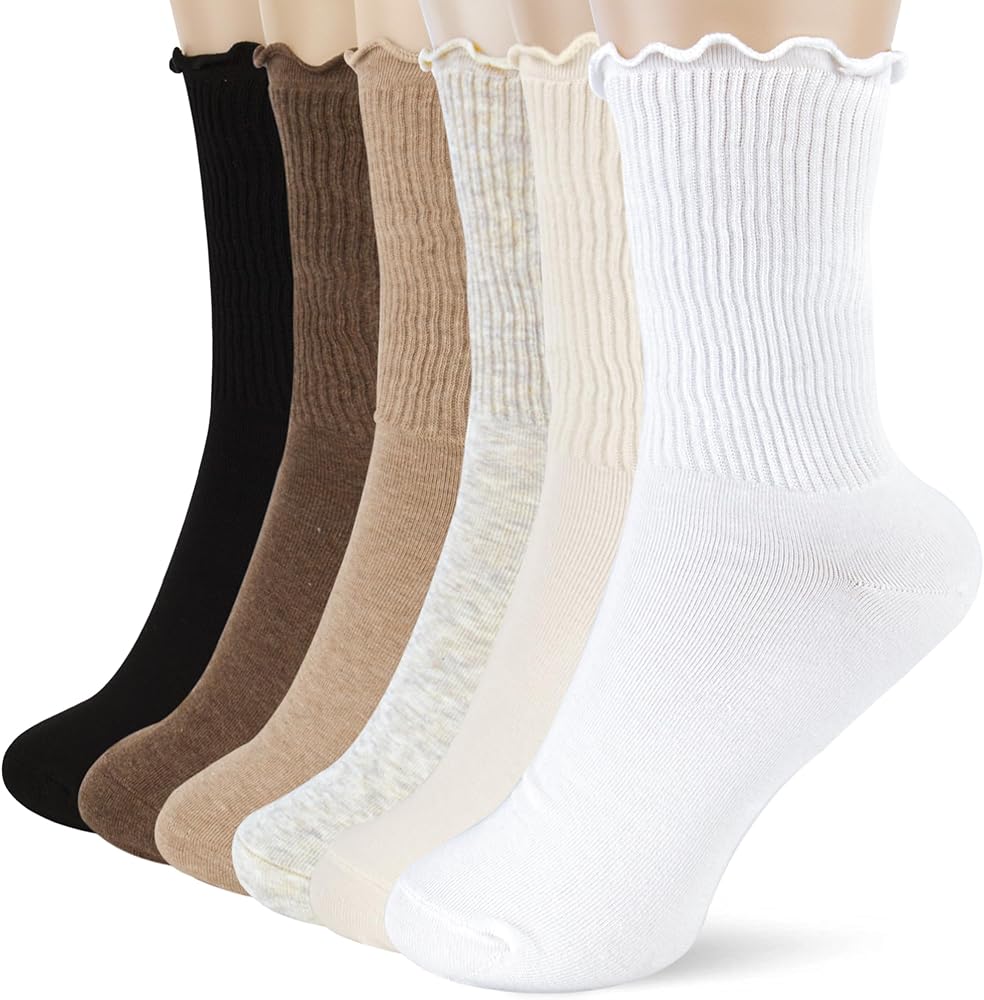 Womens Socks - Ruffle Turn Cuff Sock - Casual Crew Frilly Sock