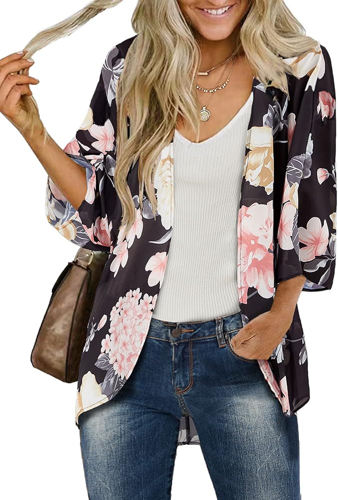 BB&KK Women's Floral Kimono Summer Short Cover Ups Tops