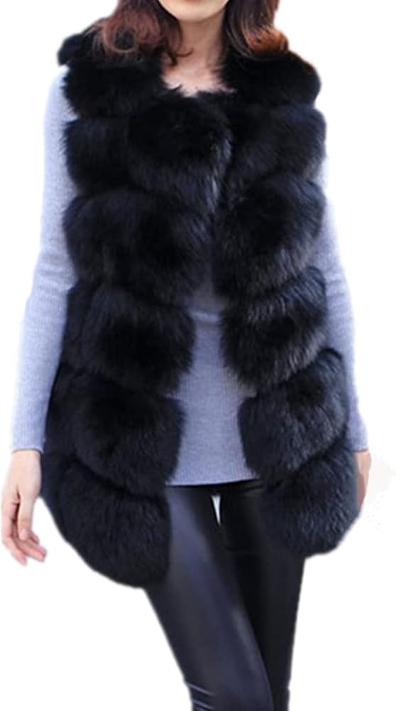 Lisa Colly Women's Winter Faux Fur Vest Coat Sleeveless Fluffy Jackets Outwears