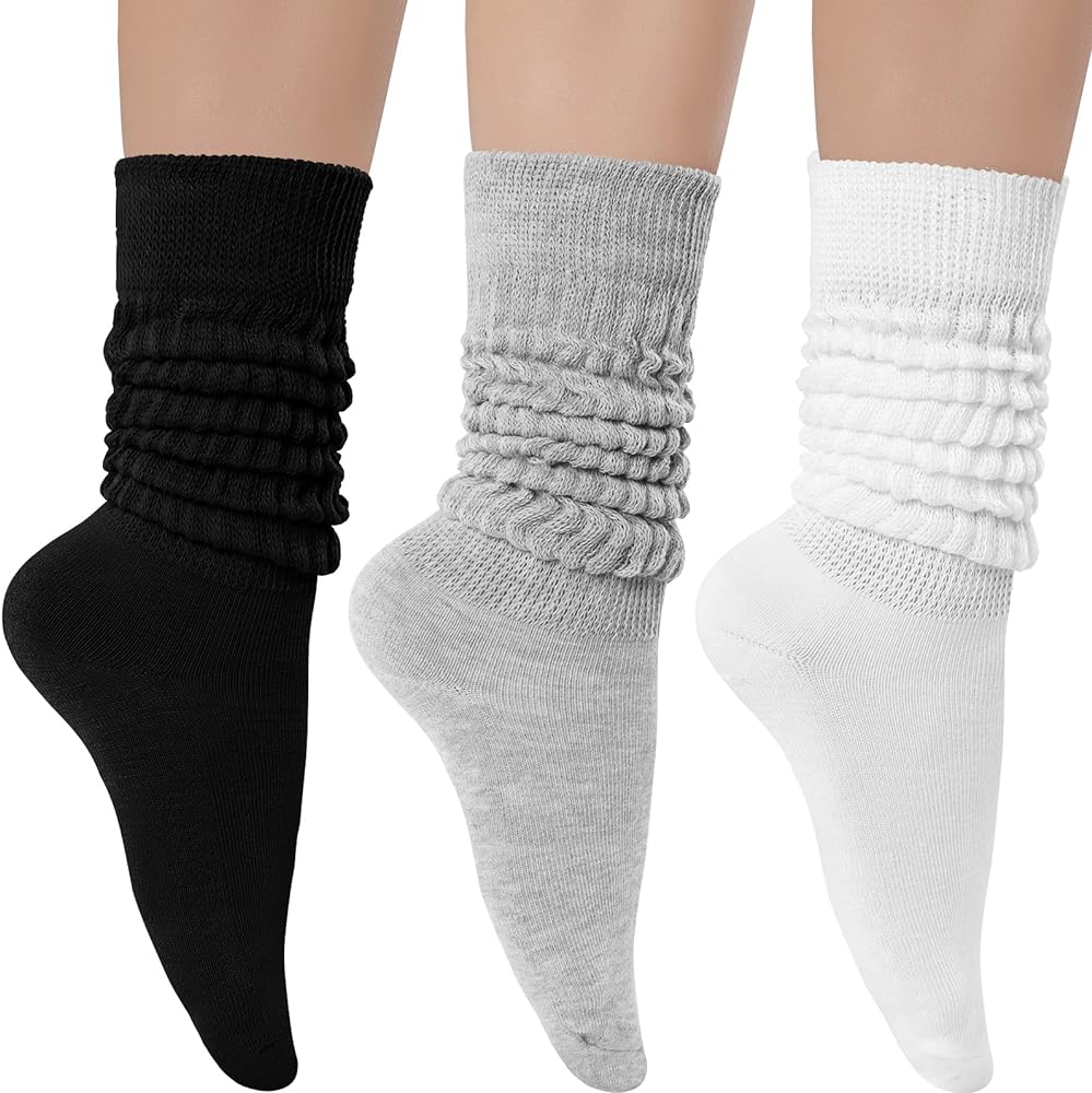 Witwot 3 Pairs Women's Slouch Socks Cotton Knit Knee High Tube Scrunch Sock Size 6-11