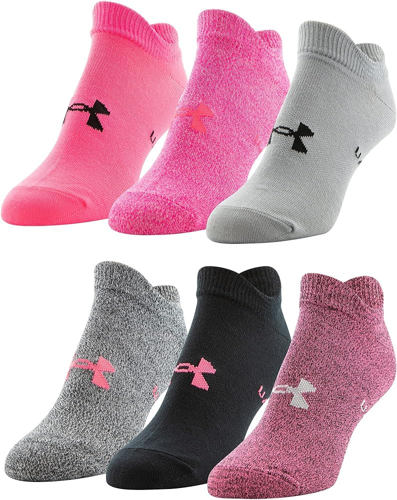 Under Armour Essential 2.0 No Show Socks 6-Pair Pink Punk/Assorted MD (Women's Shoe 6-10)