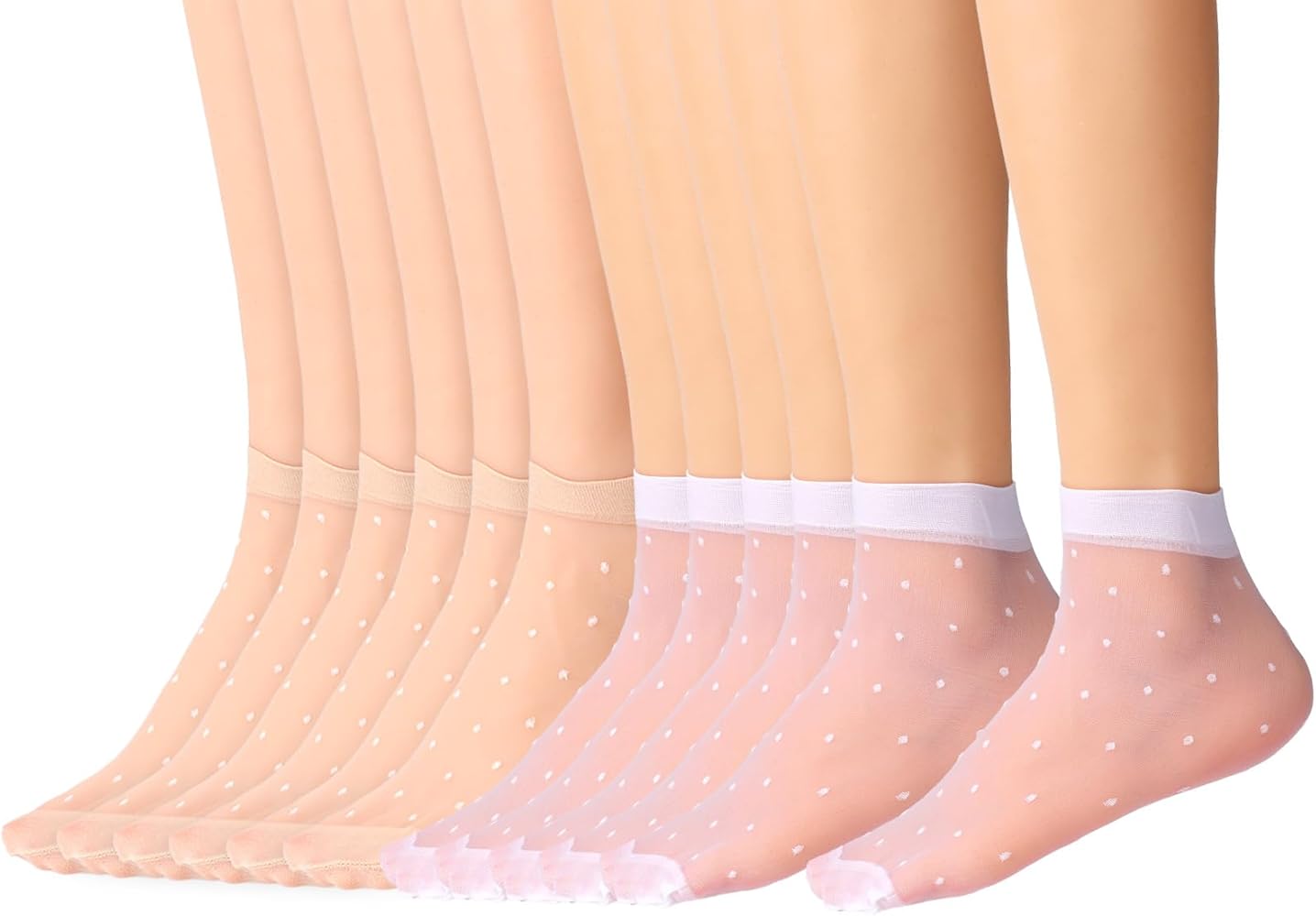 12 Pairs Women's Ankle High Sheer Socks, Small Polka Dots Ankle Stockings