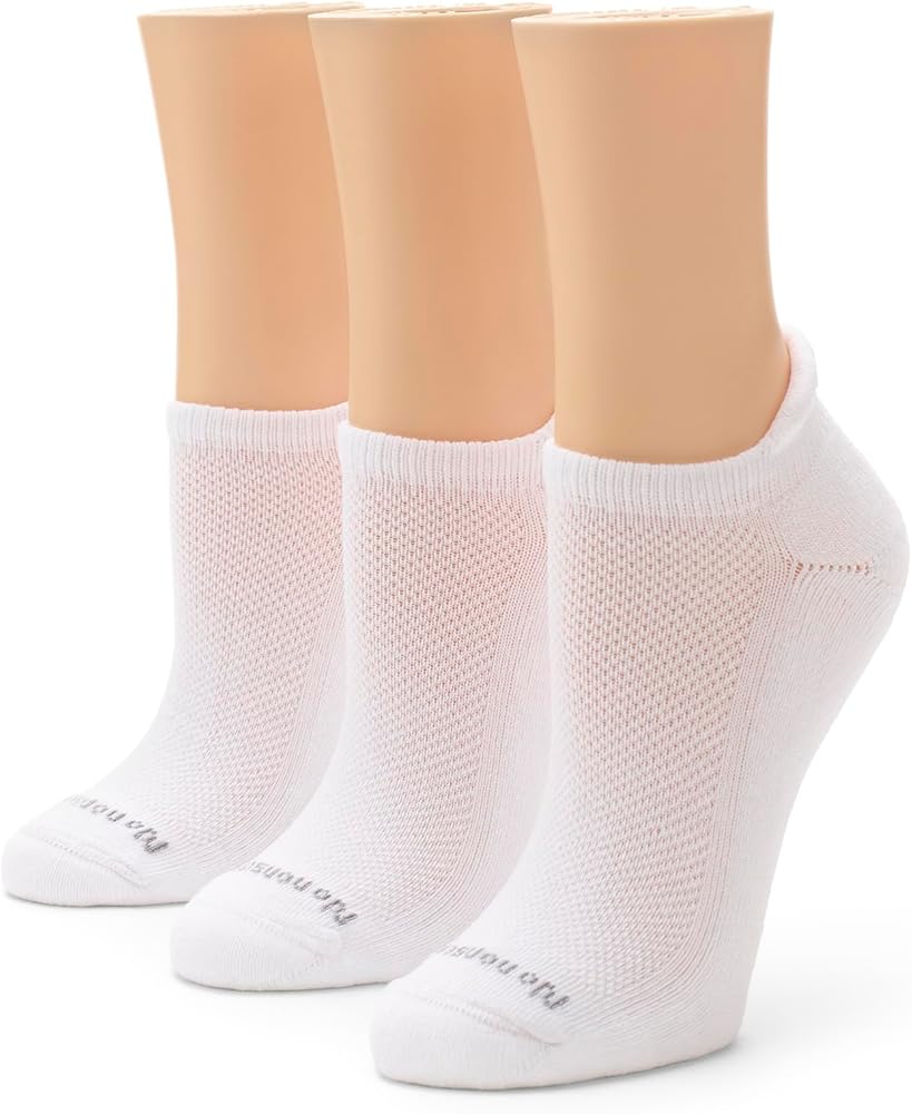 No Nonsense Women's Soft and Breathable Cushioned No Show Socks-Moisture-Wicking-with Back Tab, New White - 3 Pair Pack, 4-10