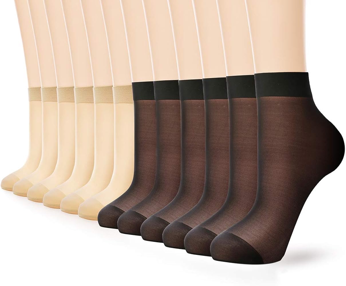 G&Y 12 Pairs Ankle Nylon Socks for Women - 20D Sheer Pantyhose Socks