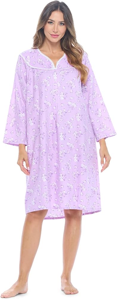 Casual Nights Women's Flannel Floral Long Sleeve Nightgown