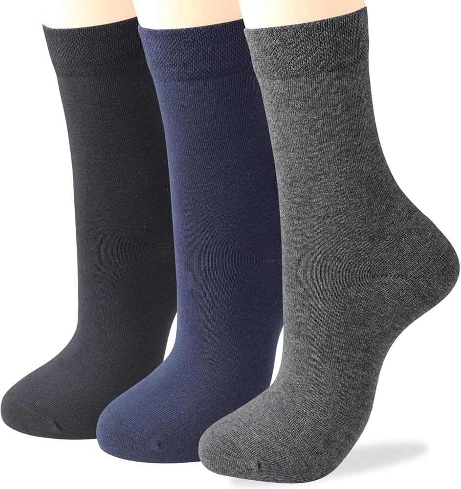 COTTON DAY Women's Soft Combed Cotton Trouser Dress Socks Black Gray Navy Blue 3 Pack