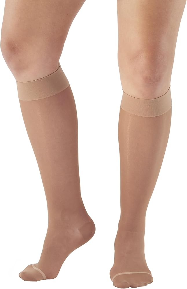 Ames Walker AW Style 18 Sheer Support 20-30 mmHg Firm Compression Knee High Stockings LtNude