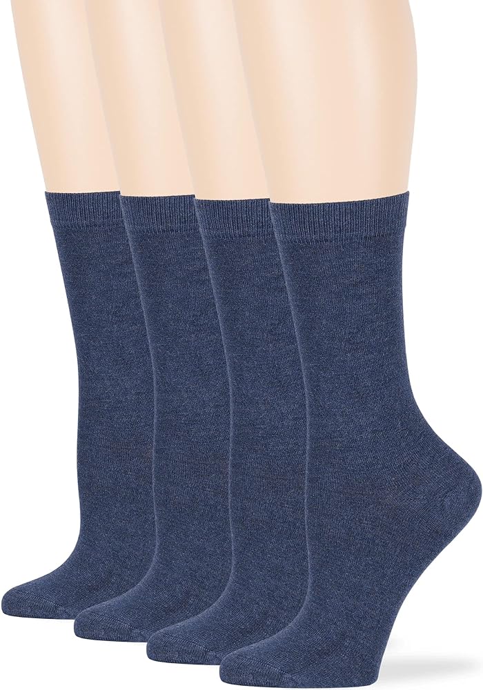 7BIGSTARS KINGDOM Women Viscose Bamboo Fashion Patterned-Solid Dress Socks - 4 Pack L/M -Crew-Black Brown Blue Grey Beige