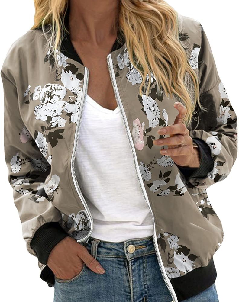 Women's Bomber Jacket 2024 Casual Coat Fall Fashion Lightweight Zip Up Long Sleeve Outerwear Windbreaker with Pocket