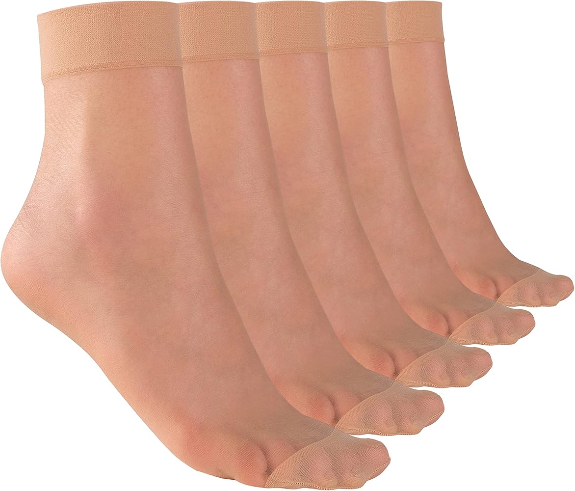 Ankle High Sheer Socks for Women, 5 or 10 Pairs in Gift Box, Black - Nude Colors Breathable Compression Nylon Hosiery