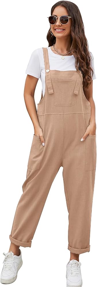 Women's Casual Overalls Wide Leg Cotton Jumpsuit Baggy Casual Loose Rompers Bib Pants