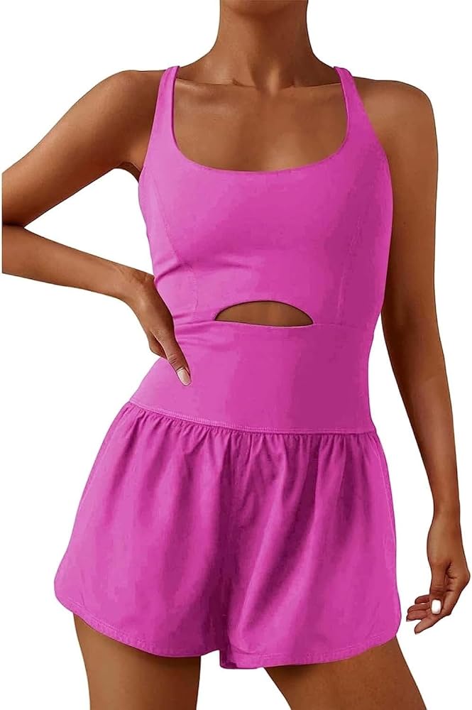 Women's One-Piece Jumpsuit - Workout Romper for Running, Yoga & Gym | Summer Onesie Overalls | Comfortable Exercise Clothes (Color : Hot Pink, Size : Small)