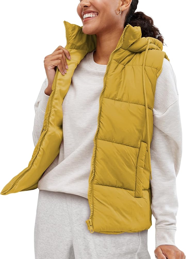 Women's Puffer Vest with Removable Hood Sleeveless Full Zip Quilted Down Jacket