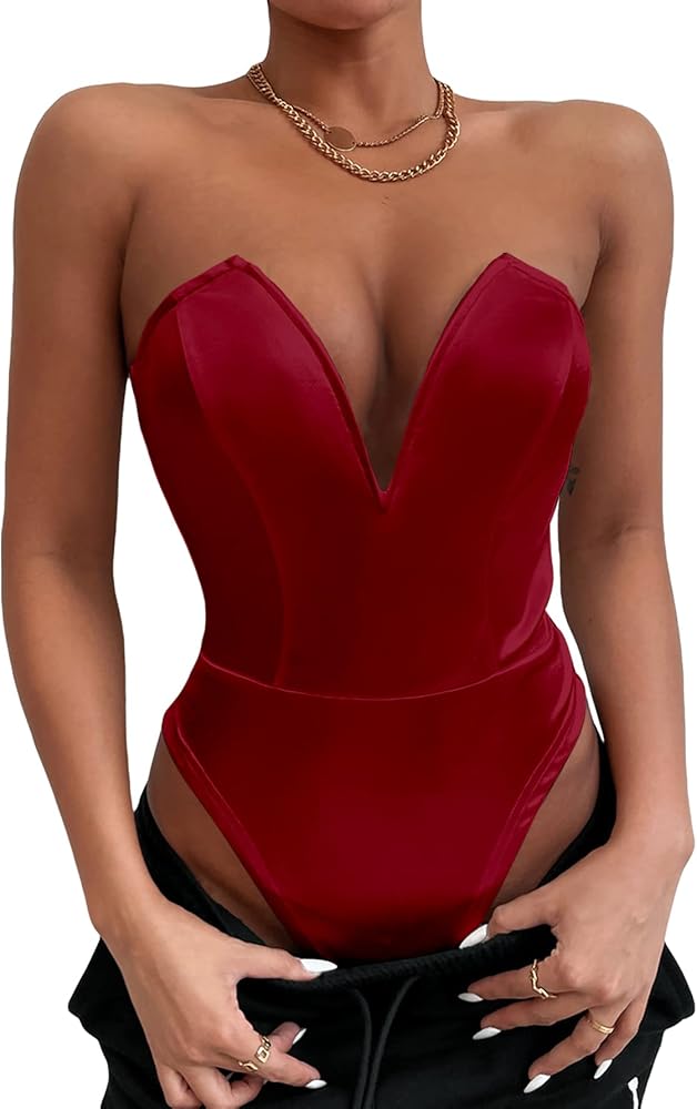 SweatyRocks Women's Strapless Tube Bodysuit Top Sleeveless Leotard Jumpsuit