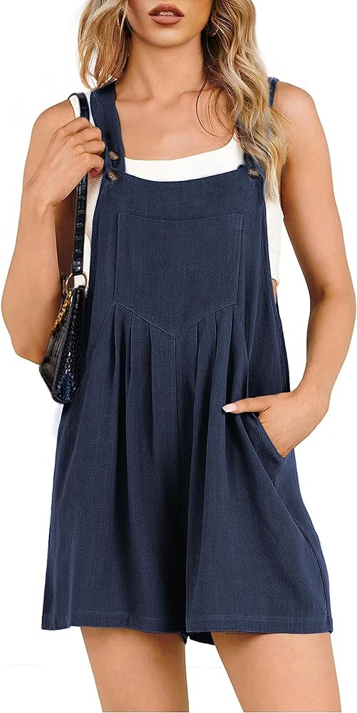 Fiona Jolin Overall Shorts for Women Summer Casual Loose Linen Short Overalls Jumpsuits Bib Rompers with Pockets