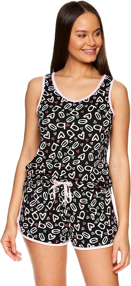 bebe Womens Bold Print Tank Top and Pajama Shorts Lounge Sleep Set