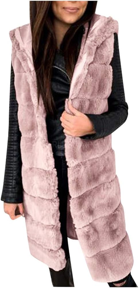 Womens Faux-Fur' Gilet Vest Sleeveless Body Warmer Jacket Coat Outwear