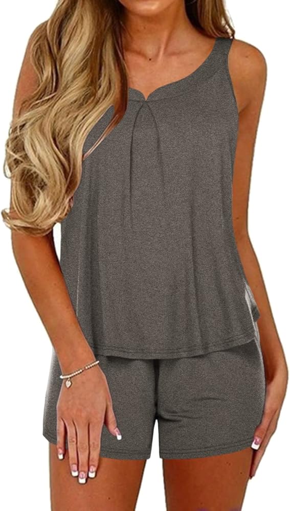 Ekouaer Pajamas Sets for Women Tank Tops with Shorts Sleepwear Nightwear Pj Set S-XXXL