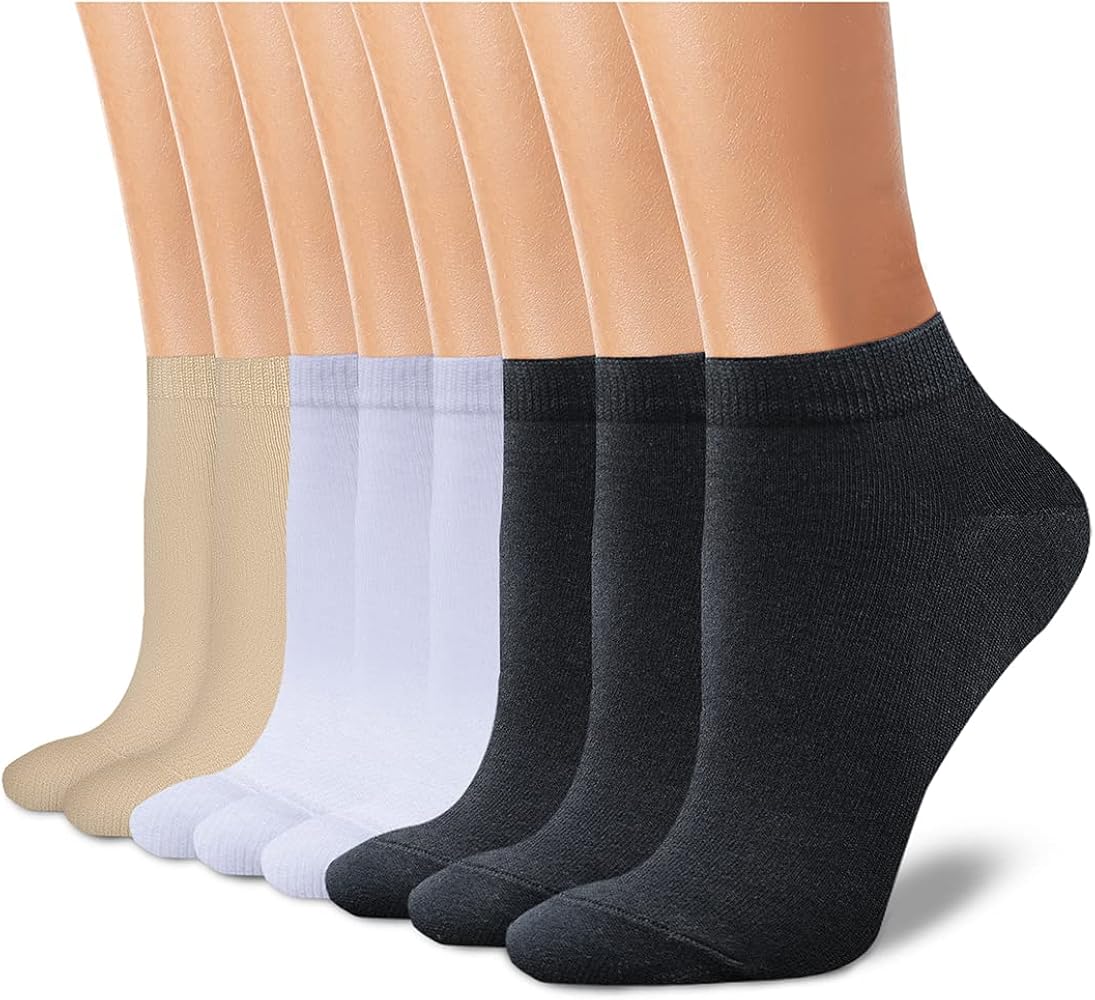 CHARMKING 8 Pairs Ankle Socks for Women Non Slip Cotton Socks No Show Socks Classic Low Cut Casual Socks