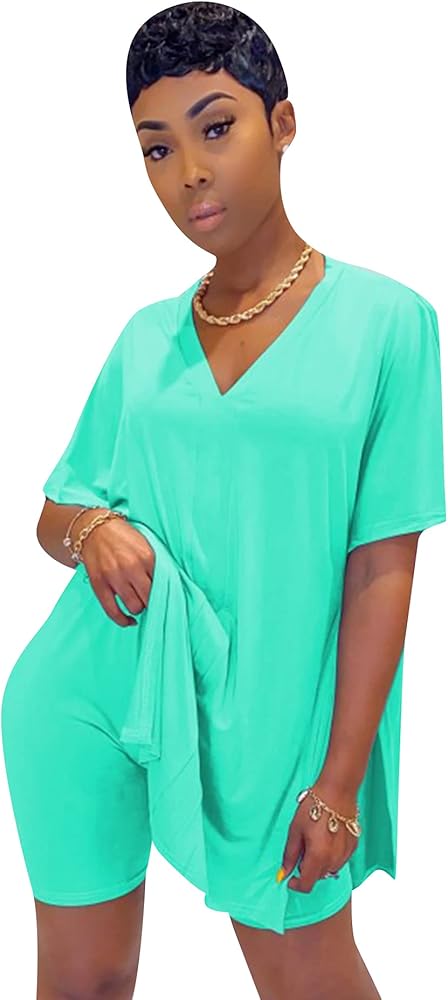 FLITAY Women’s 2 Pieces Casual Side Split Set Solid Color Loose Fit Set