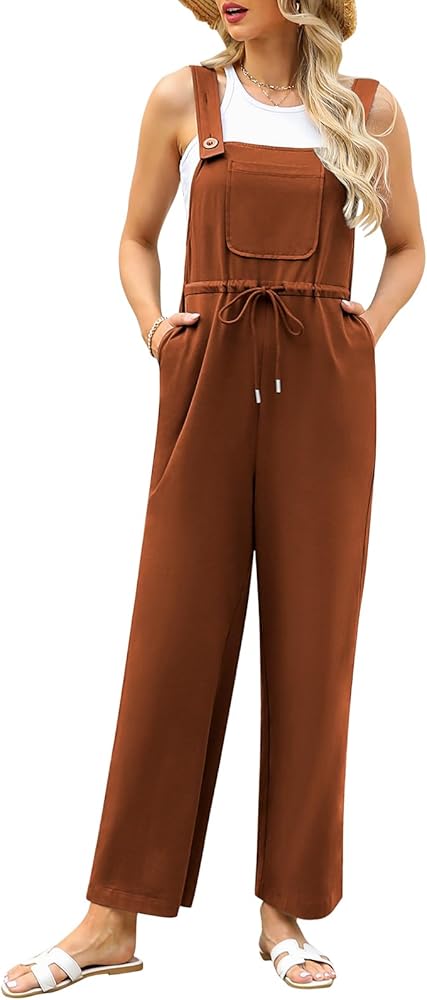 Womens Overalls Wide Leg Jumpsuits With Adjustable Waist Belt Casual Bib Summer Rompers Jumpers With Pockets Outfits