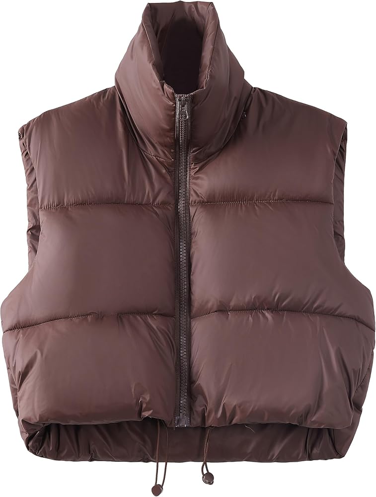 Women's Winter Warm Padded Crop Vest Lightweight Sleeveless Puffer Vest Outerwear Gilet