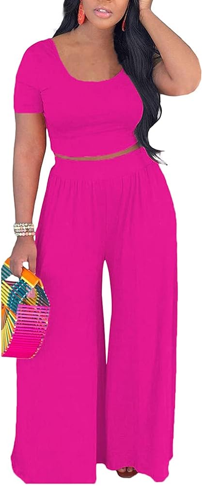 BFFBABY 2 Piece Outfits for Women Sexy Backless Short Sleeve Crop Top High Waist Wide Leg Long Pant Sets Tracksuit Sport Set