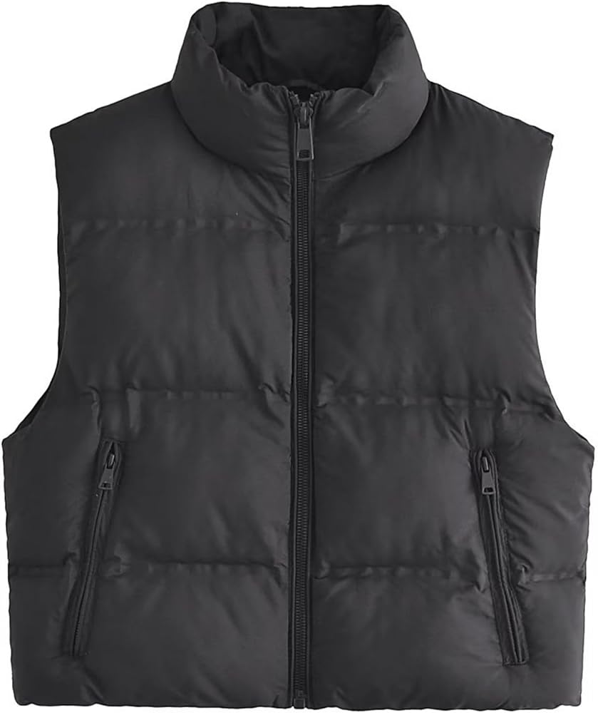 Women's Cropped Puffer Vest Stand Collar Sleeveless Zip Up Padded Vest Quilted Lightweight Jackets Padded Gilet