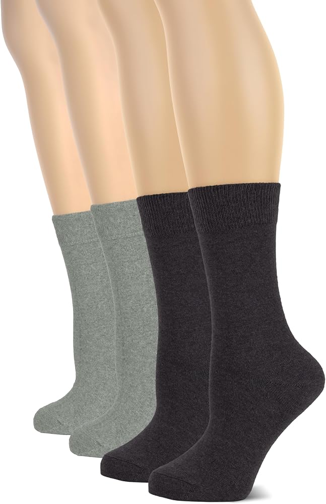 Hugh Ugoli Women's Cotton Crew Socks | Plain Color, Regular Fit, Soft Casual Socks for Trouser, Shoe Size 6 to 12, 4 Pairs