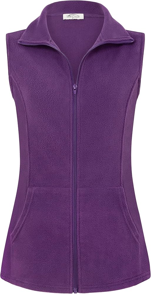 SeSe Code Women's Casual Zip Up Front Lightweight Fleece Vest with Pockets