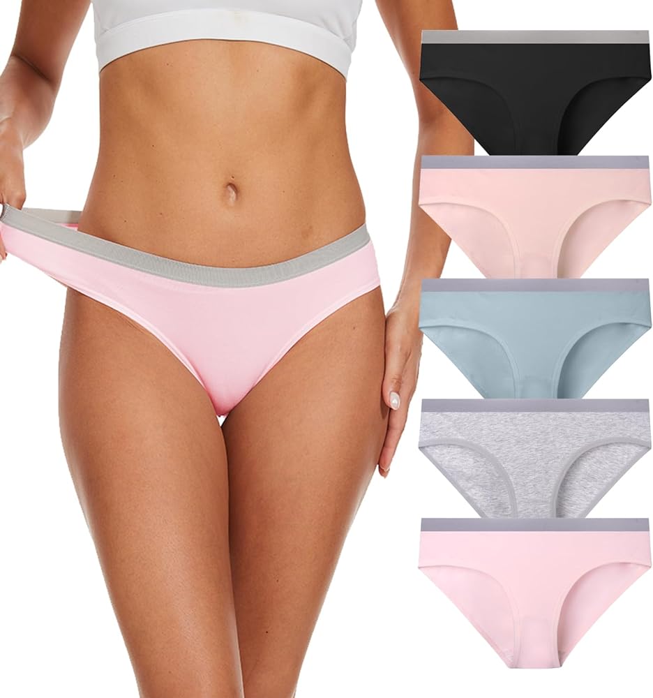 Women's Underwear Cotton Low Rise Stretch Briefs Soft Bikini Ladies Cheeky Hipster Panties 5 Pack