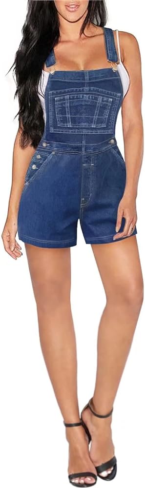 Hybrid & Company Women Denim Shorts Rompers Sleeveless Adjustable Strap Overalls Cross Back Jumpsuit