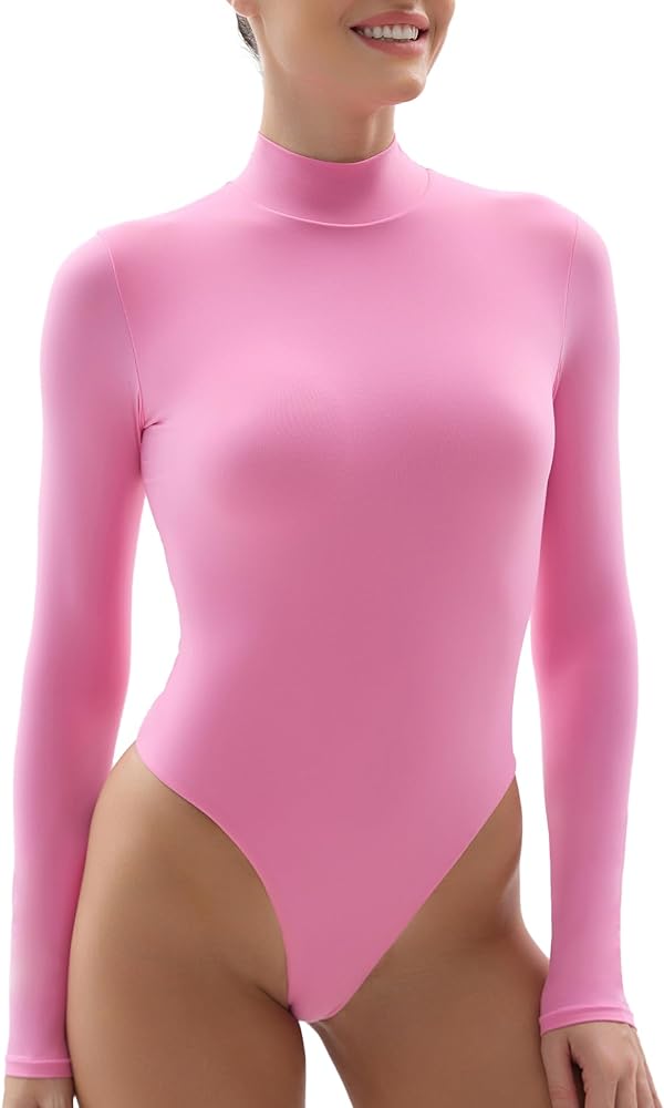 SHAPERX Bodysuit for Women V Neck Long Sleeve Body Suit Super Soft Body-Hugging Tops