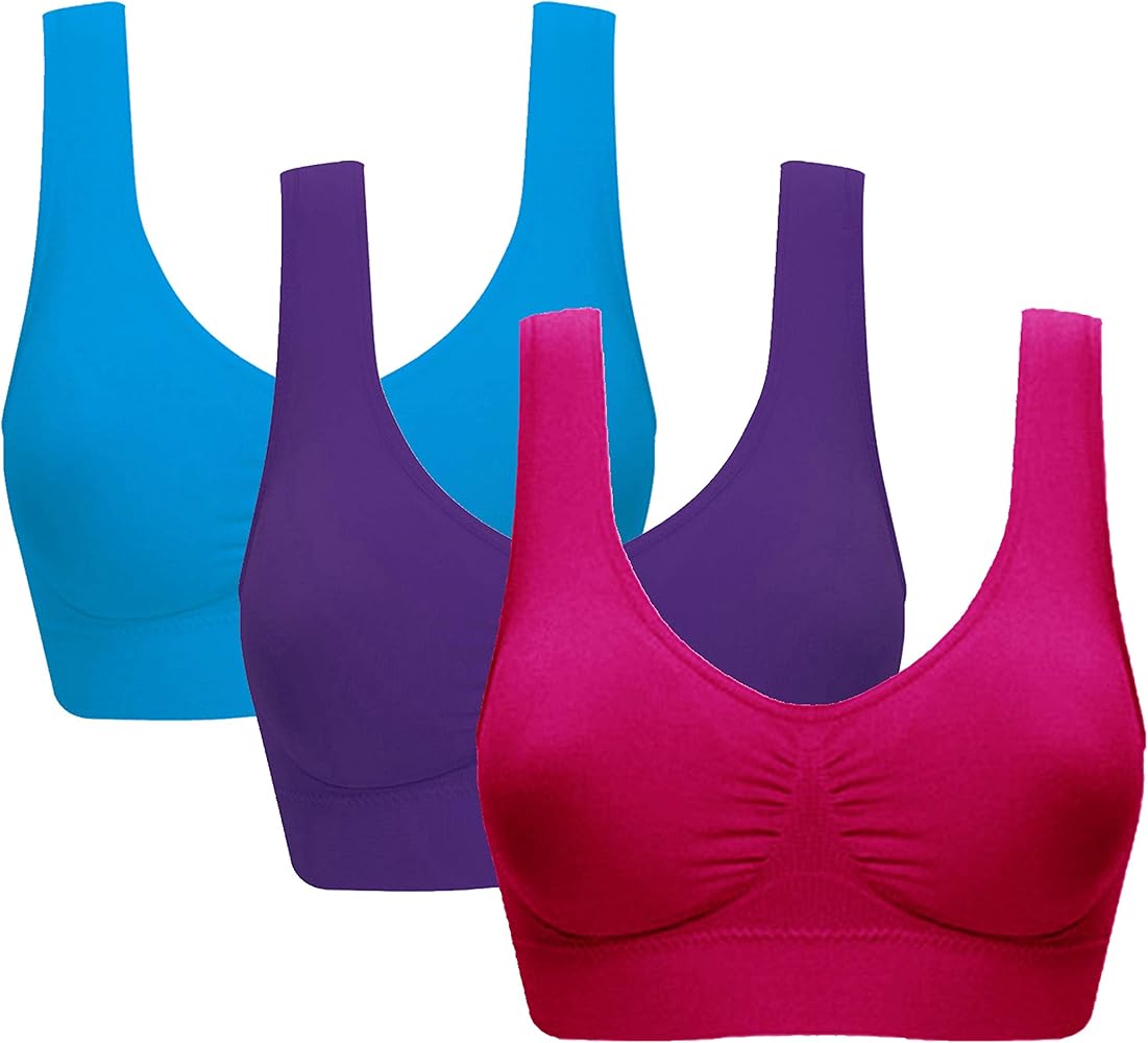 Vermilion Bird Women's 3 Pack Seamless Comfortable Sports Bra with Removable Pads