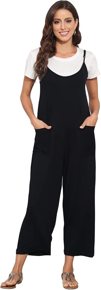 BUENOS NINOS Overalls Women,Jumpsuits for Women Casual,Long Wide Leg Stretchy Loose Outfit Women Jumpers with Pockets