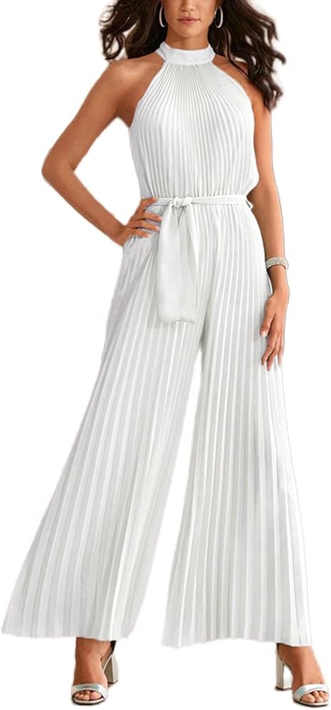 Lu's Chic Women's Long Jumpsuit Fall Jumpsuits Sleeveless Pant Backless Summer Wide Leg Jumpers And Rompers