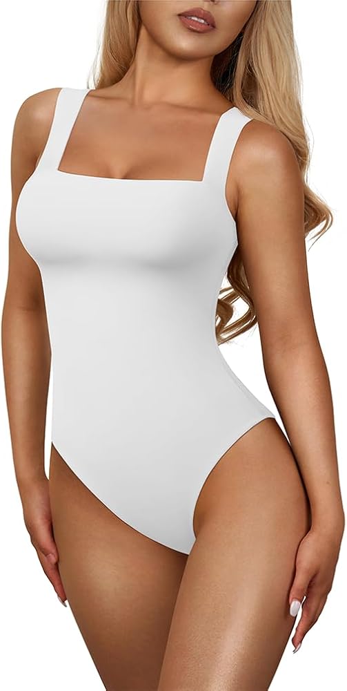 HYZ Women's Sexy Sleeveless Round Neck Fitted Work Party One Piece Bodysuit Tops