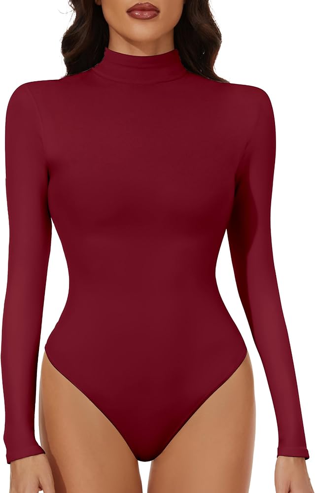 Women's Long Sleeve Mock Turtle Neck Bodysuits Tops Going Out Body Suits for Women Fashion Basic Leotards Jumpsuit