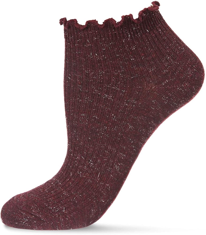 MeMoi Sparkle Rib Scalloped Cuff Low Cut Socks