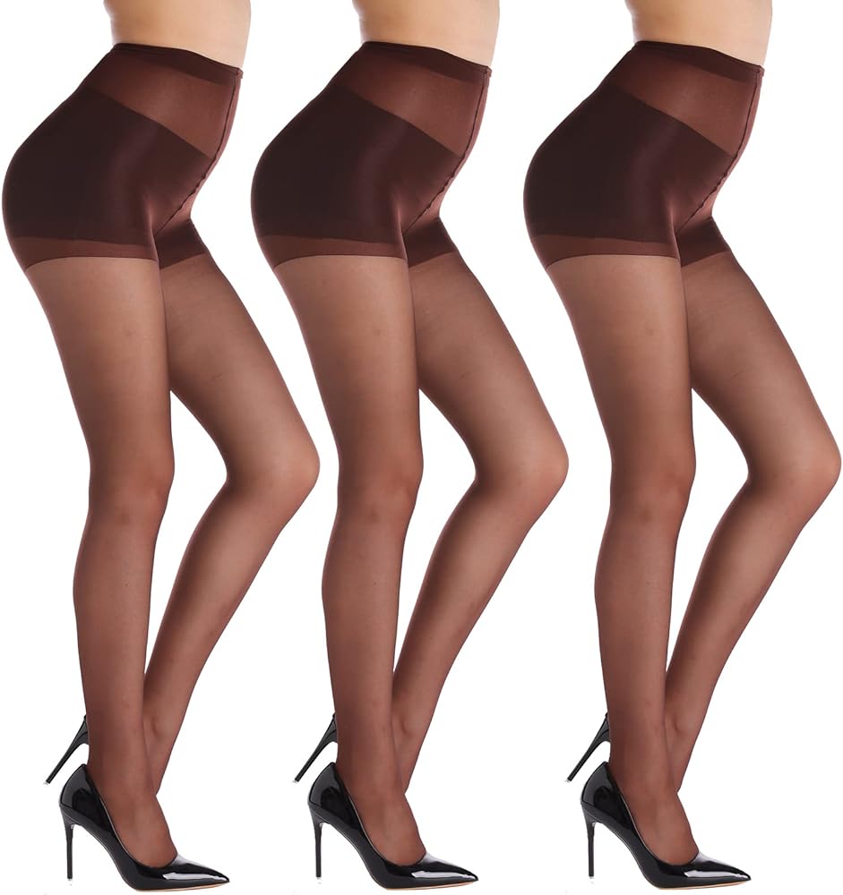 20D Sheer Tights for Women - 3 Pairs Women's Control Top Pantyhose