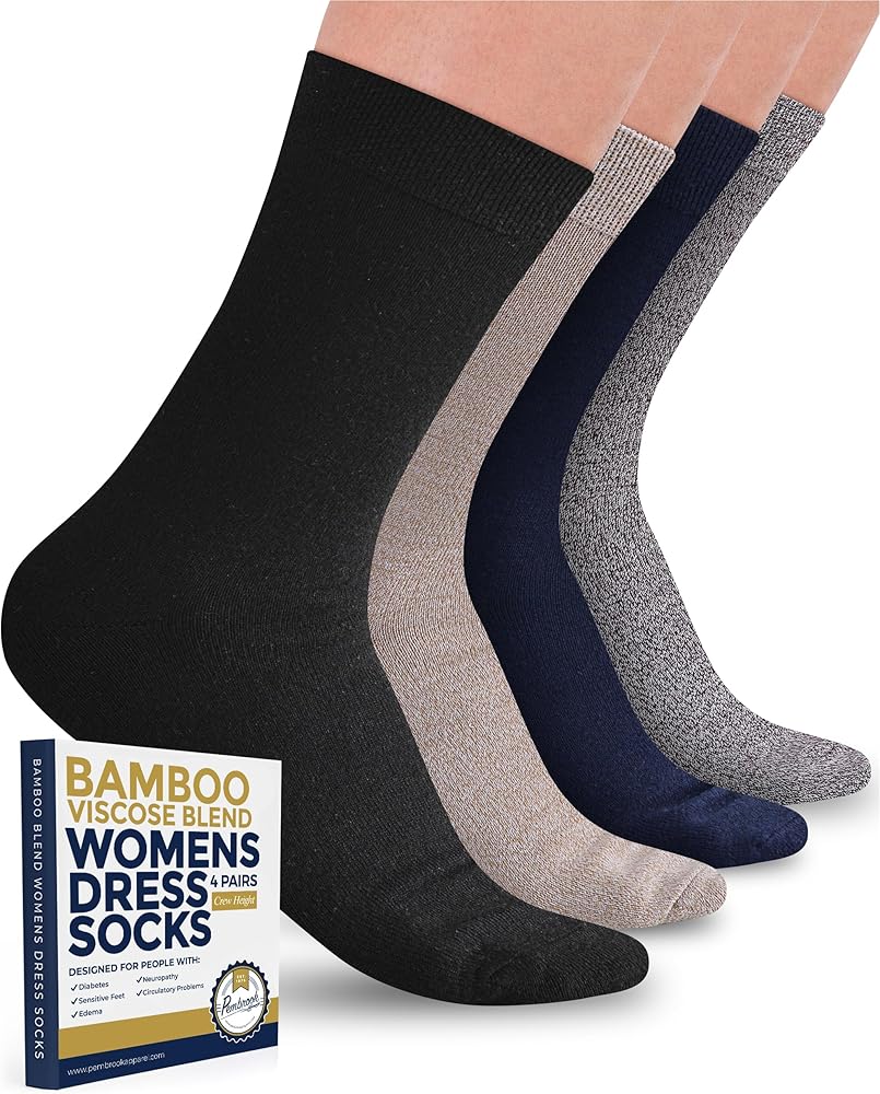 Pembrook Bamboo Viscose Dress Socks Women - 4 Pairs Crew Thin Socks Women | Moisture Wicking Womens Trouser Socks