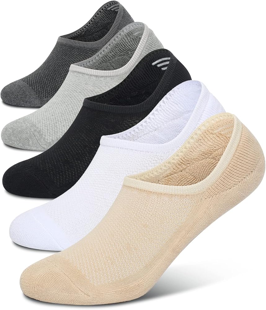 Henwarry Women's Thick Cushion Low Cut Cotton Ankle Socks Running Mesh No Show Athletic Socks-5 Pairs